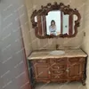 Torneiras de pia do banheiro estilo europeu gabinete vermelho carvalho antigo madeira sólida americano lavatório de mármore