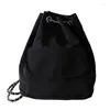 Sac à dos sacs à dos décontractés solide noir femmes Simple Version coréenne chaînes à cordes unisexe bureau dame sac seau tout-match Kawaii