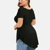 Camiseta de talla grande para mujer, Top sexy de encaje, cuello redondo floral sólido, tops asimétricos de tres cuartos, blusas elegantes de verano para oficina para mujer 230905