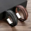 Bracelets de charme Punk Brown Dot Corde à repasser Bracelet pour hommes en cuir tissé à la main Vintage Bijoux multicouches Style ethnique Cadeaux