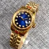 Armbandsur 26mm Fashion Yellow Gold Ladies Blue Watches Diamond Dial Sapphire Glass Date NH05 Automatisk rörelse Kvinnor Titta på Mini Design