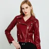 Femmes en cuir automne femmes fausse veste Biker rouge noir manteau col rabattu PU moto vestes mince Streetwear vêtements d'extérieur avec ceinture