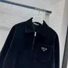 2023 Autumn Winter Sdesigner Jackets Womens Weet Cool Letter Triangle Logo Polo Neck Short Slim Velvet Jacket Coat