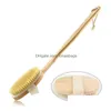 Bath Brushes Sponges Scrubbers Wooden Cleansing Brushes Natural Bristle Body Brush Masr Shower Long Handle Back Spa Scrubber 7X42 Dh2Vr