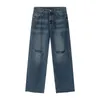 Mäns jeans rak Y2K Retro Ripped Pale High Street Match Wide Leg Full Length Campus Casual Chic Pants XS-XL