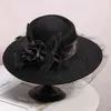 Cappelli a tesa larga Cappelli a secchiello Velo Nero Donna Fedora invernale Cappelli a cloche in lana australiana al 100% Cappello in feltro a tesa larga femminile Bowknot da donna per berretti da chiesa 56-58 cm 230905