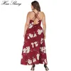 Plus size Dresses 5XL 6XL Size Women Clothing Summer Floral Print Boho Beach Dress Woman V Neck Sleeveless Backless Sexy Slip Sundress 230905