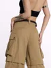 Damenhose Capris American Solid Color Vintage Khaki Hose Casual Style Sommer Multipocket Cargo Straight Loose 230905