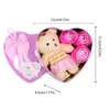 Couronnes de fleurs décoratives ours savon rose cadeaux de Saint Valentin pour femme petite amie festival de mariage bain bouquet de pétales en forme de coeur Dhczl