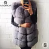 FURSARCAR 70cm Lang Echt Bont Vest Voor Vrouwen Echt Lederen Jassen Winter Vrouwelijke Bont Jas Luxe Bovenkleding Aanpassen201016287S