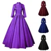 Vestidos casuais básicos vestidos casuais femininos idade média vintage gótico manga longa espartilho traje de halloween feminino plus size vestido cor sólida grande balanço