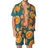 Tute da uomo Arance Set da uomo Stampa di frutta Hawaii Camicia casual Set Manica corta Pantaloncini grafici Abito da vacanza estiva Taglie forti 2XL 3XL