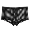 Underpants Men Boxer Shorts Panties Fashion Transparent Briefs Stripe Low Rise Sexy Men's Underwear Man Bodysuit Trunk Pant