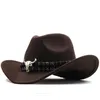 Hüte mit breiter Krempe, schlichter weißer Damen- und Herren-Western-Cowboyhut für Gentleman, Lady, Jazz, Cowgirl, mit Lederglocke, Kirchen-Sombrero-Kappen 230905