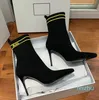Bottines Chaussures Lettre en tissu tricoté Mi-mollet Pull sur Stiletto élastique Designer de luxe Mugler1Botte de mode avec boîte