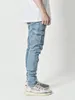 Jeans masculinos high-end slim elástico multi-bolso perna skinny na Europa e América