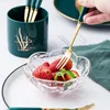 Forks Luxury Kitchen Utensil Holder Organizer Gold Stainless Steel Fruit Spoons Cake Dessert Fork Ceramic Tableware