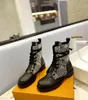 Latest Autumn/Winter Women's Boots Lace up Low Heel Round Head Printed Panel Martin Motorcycle Show Size 35-43+box