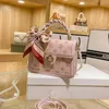 2024 New luxury high quality handbag Factory direct sales Spring Live Broadcast Good Style and end Embossed Pink Small Square Handheld One Crossbody Women's