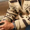 Pulls pour hommes Cardigan à revers imprimé décor européen et américain tricot à la main laine doux manteau extensible en vrac diverses tailles pull masculin 230906