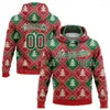 Sweats à capuche pour hommes cousus sur mesure rouge vert-blanc 3D Plaid de noël et Sports de neige pull sweat à capuche cadeau