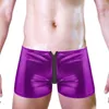 Sous-vêtements Hommes Faux Cuir Wet Look Sous-vêtements Boxer Brief Zip Ouvert Entrejambe Gothique Boxers Shorts Respirant Gay Élastique Culotte