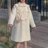Womens Wool Blends White Winter Coat Women Warm Sweet Loose Trench Female Button Patchwork Korean Japanese Kawaii Chic Thick 230905