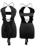 Vestidos casuales 2023 Deep V Ruffle Trim Halter Mini vestido Sexy sin espalda sin mangas fuera del hombro bodycon corto club nocturno bar streetwear