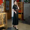 Ethnische Kleidung Traditionelles Mandarinkragen-Kurzarm-Satin-A-Linie-Cheongsam-Frauen-chinesisches handgefertigtes Knopf-Qipao-Kleid