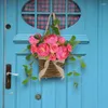 Kwiaty dekoracyjne sztuczne róży bukiet wiosenny letni kwiat z zielonymi liśćmi koszyk wieniec frontowe ścianę wisząca dom
