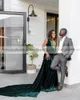 Party Dresses Dark Green Velvet Mermaid Evening With Overskirt O Neck Sweep Train Applices Beading Long Women Wedding Clows