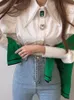 Kvinnor S BLOUSES SHIRTS Circyy French Vintage Blue Spring -knapp Up Shirt Pointed Collar Long Puff Sleeve Pearl Slim White Tops 230906