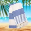 Serviette de plage en fil teint à rayures, pompon en coton, protection solaire, châle, serviettes de séchage pour salle de bain