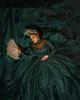 Satijn prachtige jurs green prom -jurken voor Arabische vrouwen 2023 hoge nek lange mouwen kanten appliques plus size formele avond ocn -jurken