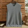 Men's Sweaters Autumn Pure Cashmere Sweater Solid Color V-Neck Pullover Tank Top Casual Middle Age Knitted Sleeveless Large