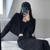 Costumes pour femmes Noir Blanc Blazer à manches longues Femme 2023 Style coréen Col rabattu Blazers Femmes Couleur unie Vestes de bureau Dames