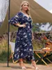 Plus size jurken 4XL 5XL maat dames zomerjurk mode v-hals ruches mouw bloemenprint boho strand maxi wrap 230905