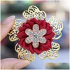 Decorative Flowers Wreaths 2022 Bride Wrist Flower Elastic Bracelet Gold Foil Crystal Handmade Groom Suit Lapel Pin Business Weddi Dhuto