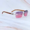 Rhinestones Sun Glasses Rimless Diamond Cut Sunglasses Iced Out Craved Wood Carter Luxury Shades Eyewear Mens Decoration Silver Frame