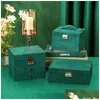 Шкатулки для драгоценностей We 3Styles Green Veet Фланелевая коробка для хранения с ретро-замком Органайзер Серьги Ожерелье Дисплей для женщин Подарки Drop Delive Dhbps