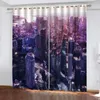 Curtain City Night Scene Luxury 3D -fönster för vardagsrum Blue Building Curtain Modern