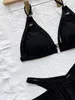 セクシーセットセクシーな女性用水着ホロービキニ2023ブラジルの女性ソリッドプッシュアップトライアングル水着ブラックホットビーチウェア230808