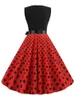 Nero a pois partito delle donne 2022 estate rosso Pin Up Rockabilly Robe Femme anni '50 anni '60 elegante abito vintage 230808