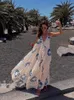 Gedruckt Lace Up Halter Kleid Frauen V-ausschnitt Ärmellose Backless Lose Strand Kleider 2023 Sommer Elegante Dame Urlaub Vestidos