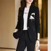 Damen Zweiteilige Hose Grau Schwarz Damen formeller Hosenanzug für den Herbst Hochwertige Damen S-4XL Single Button Slim Blazer und Hosenteile