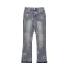 Men's Jeans High Street Retro Distressed Rough Edge Straight Leg With Loose Washed Micro Flared Versatile Long Pants Men