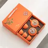 Zestawy herbaciarni Zestaw prezentu wakacyjnego Persimmon Ruyi Teapot Cup Orange Box z ręką