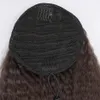 Brown Real human hair ponytail wrap around drawstring pony tail afro puff extension kinky straight natural blow out women hairpiece 120g