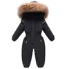 Down Coat -30 Degree Russian Winter Jackets For Girls Kids Jumpsuit Baby Boy Fur Collar Fleece Romper Snowsuit Children Overalls