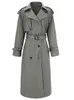 Couro feminino primavera outono longo cinza plutônio trench coat para mulher manga raglan cinto pista designer de luxo moda europeia 2023